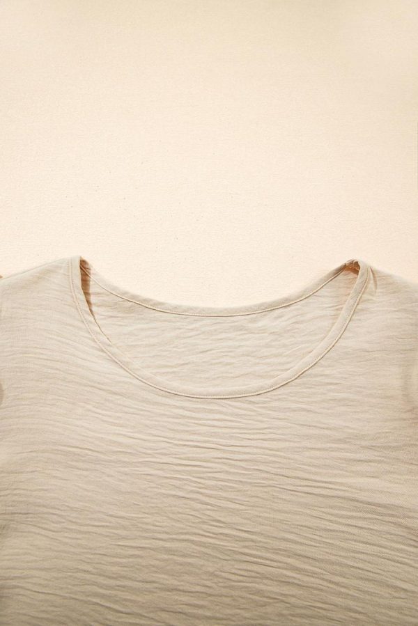 Women Blouses | Beige Solid Color Ruffle Sleeve Crinkled Blouse - Image 6