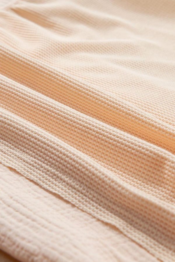Women Blouses | Beige Waffle Crinkle Patchwork Short Batwing Sleeve Shirt - Image 7