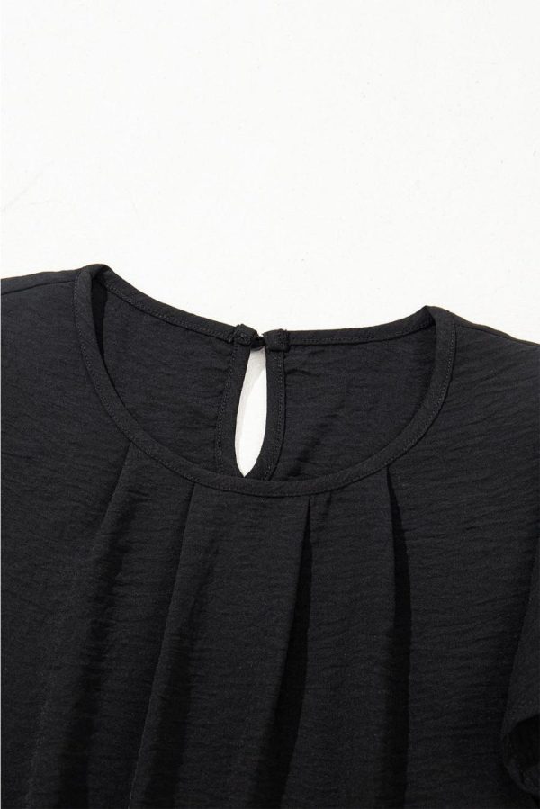 Women Blouses | Black Flounce Sleeve Pleated Textured Blouse - Image 6