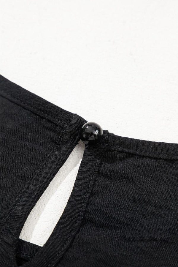 Women Blouses | Black Flounce Sleeve Pleated Textured Blouse - Image 7