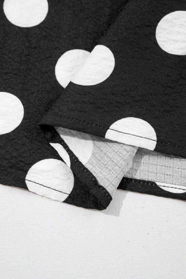 Women Blouses | Black Polka Dot Print V Neck Ruffle Blouse - Image 4
