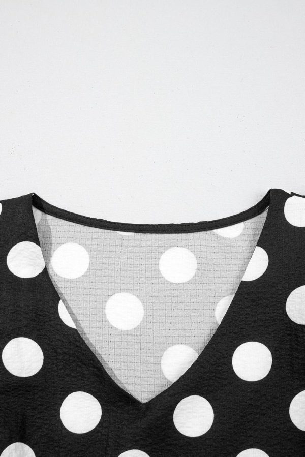 Women Blouses | Black Polka Dot Print V Neck Ruffle Blouse - Image 7