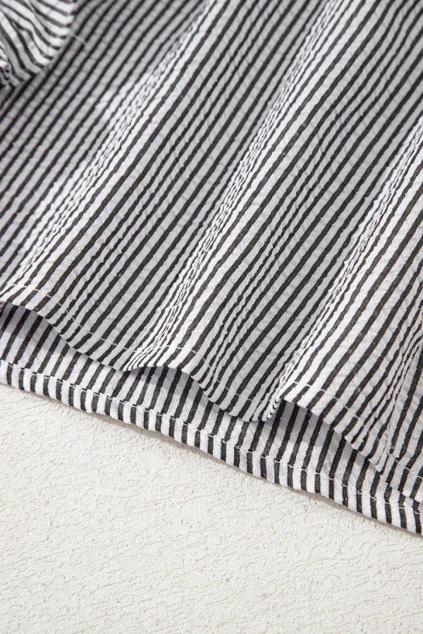 Women Blouses | Black Striped Bubble Sleeve Ruffle Shirt - Image 7