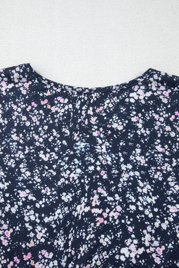 Women Blouses | Blue Ditsy Floral Color Block Ruffle Hem Long Sleeve Top - Image 6