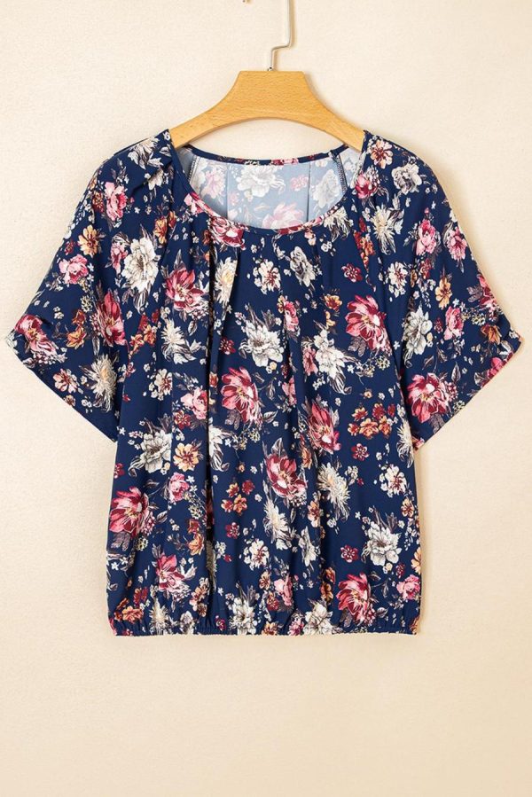 Women Blouses | Blue Floral Print Flounce Sleeve Boho Blouse - Image 2