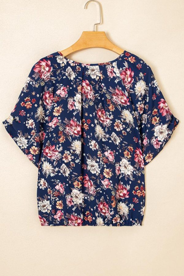 Women Blouses | Blue Floral Print Flounce Sleeve Boho Blouse - Image 3