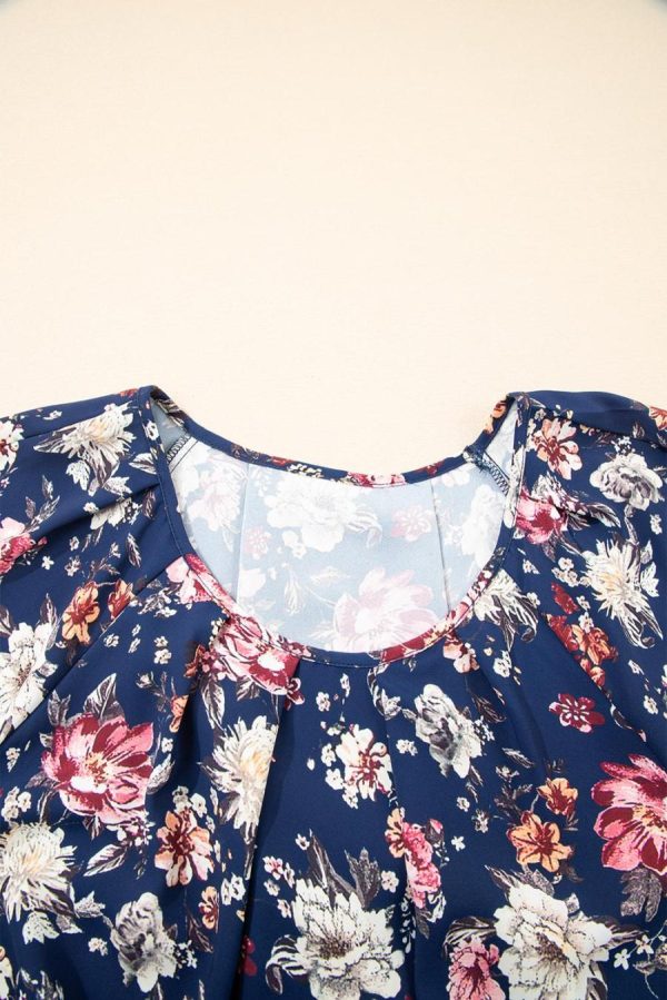 Women Blouses | Blue Floral Print Flounce Sleeve Boho Blouse - Image 4