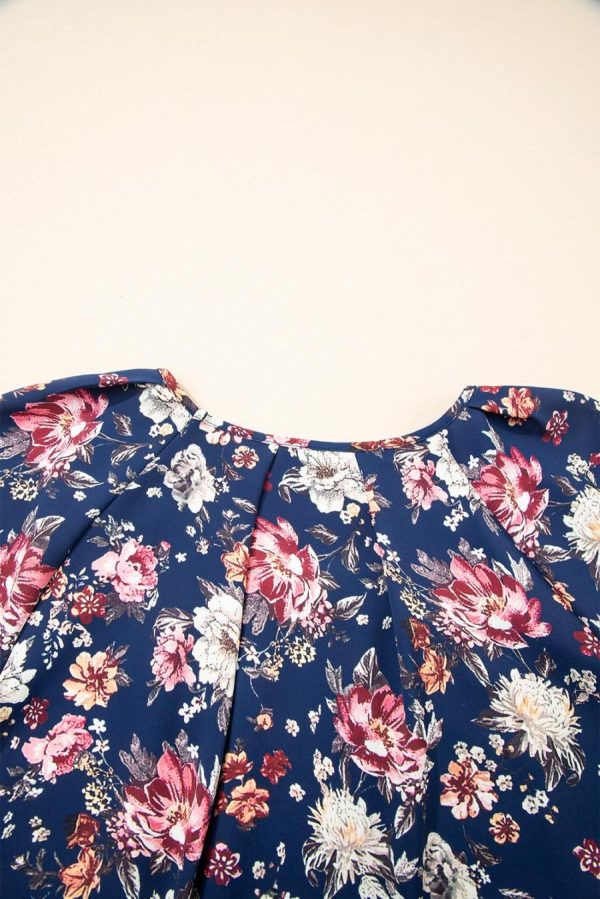 Women Blouses | Blue Floral Print Flounce Sleeve Boho Blouse - Image 5