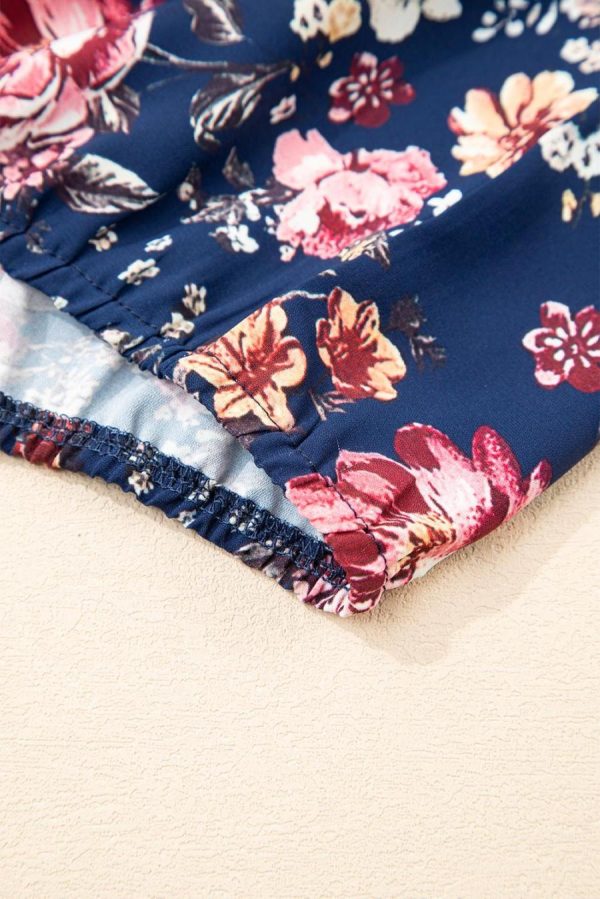 Women Blouses | Blue Floral Print Flounce Sleeve Boho Blouse - Image 6