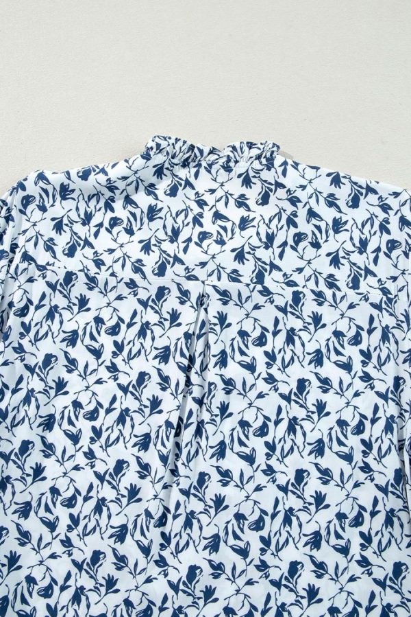 Women Blouses | Blue Floral Print Lace Detail Puff Sleeve Fall Shirt - Image 4