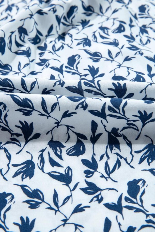 Women Blouses | Blue Floral Print Lace Detail Puff Sleeve Fall Shirt - Image 5