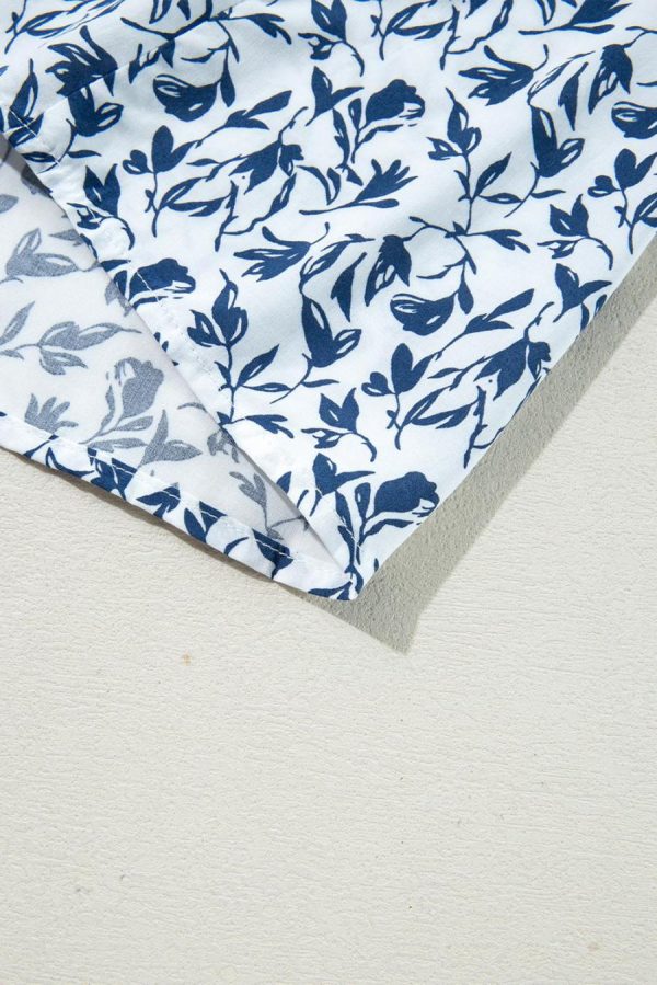 Women Blouses | Blue Floral Print Lace Detail Puff Sleeve Fall Shirt - Image 7