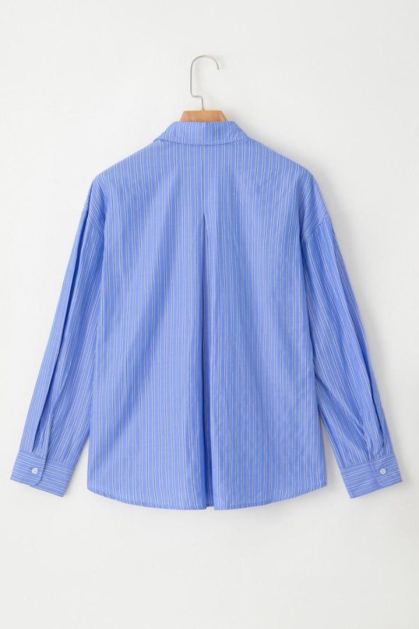 Women Blouses | Blue Stripe Button Up Oversized Casual Shirt - Image 6
