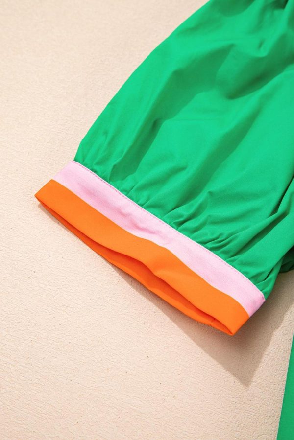 Women Blouses | Bright Green Puff Sleeve Pop Of Color Neckline Blouse - Image 3