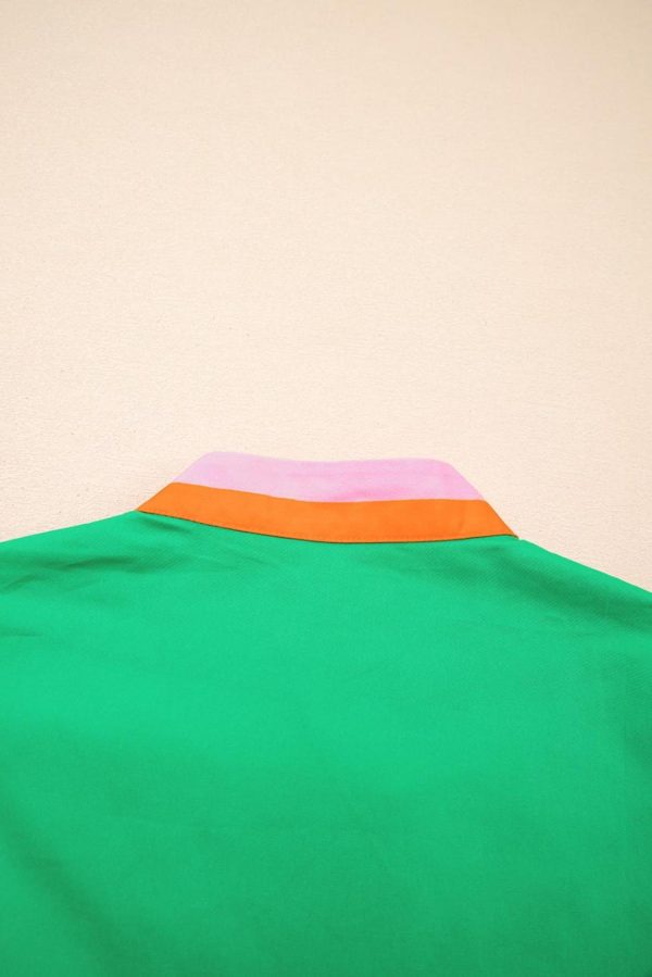 Women Blouses | Bright Green Puff Sleeve Pop Of Color Neckline Blouse - Image 4
