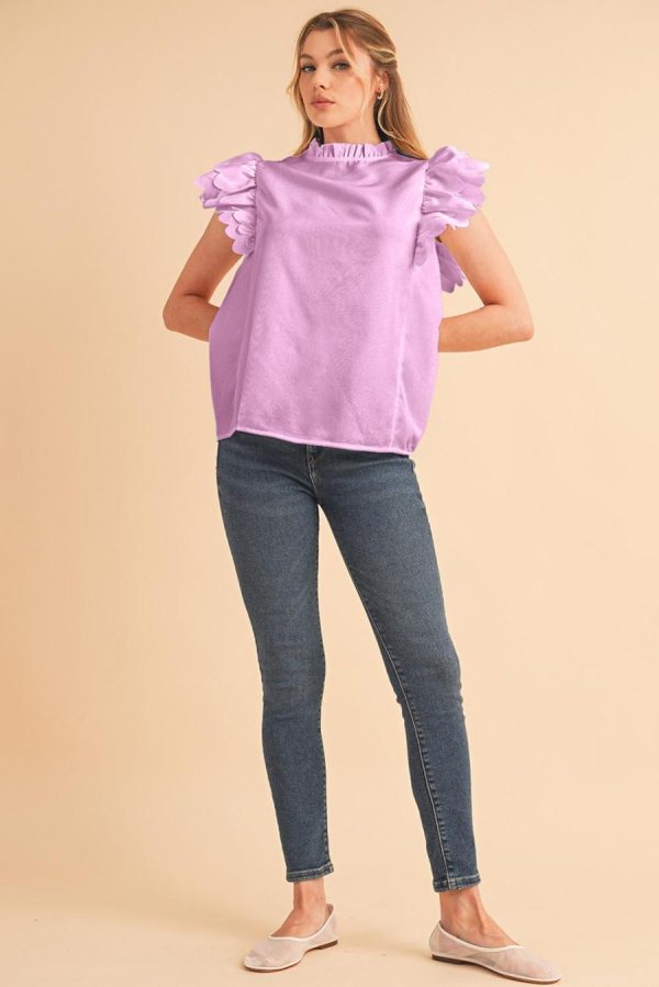 Women Blouses | Bright Pink Solid Scalloped Ruffle Sleeve Blouse - Image 4
