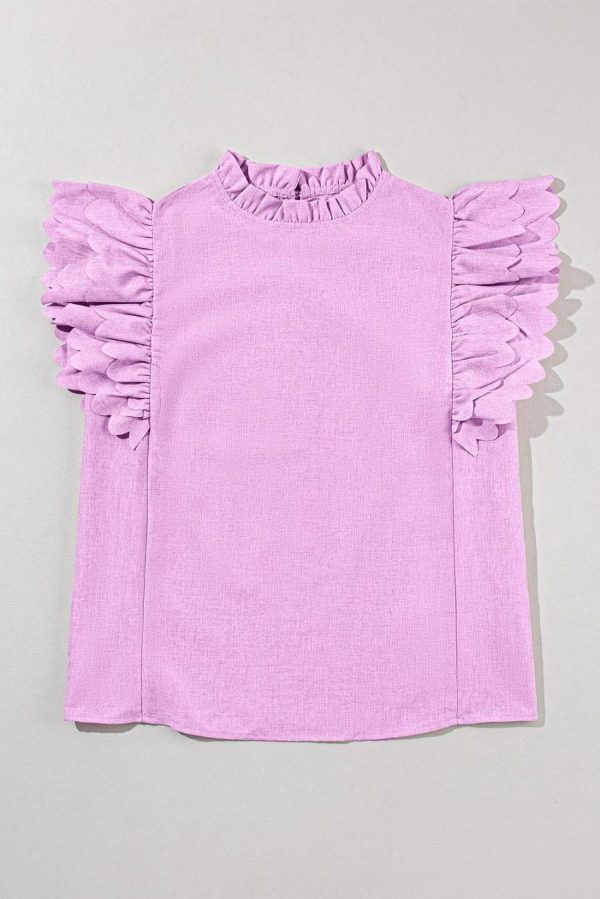 Women Blouses | Bright Pink Solid Scalloped Ruffle Sleeve Blouse - Image 5