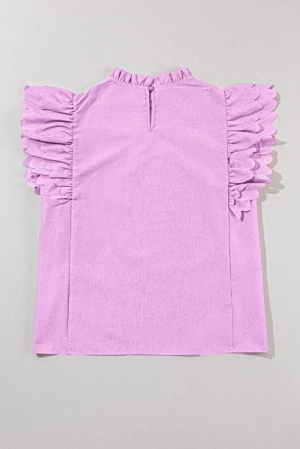 Women Blouses | Bright Pink Solid Scalloped Ruffle Sleeve Blouse - Image 6