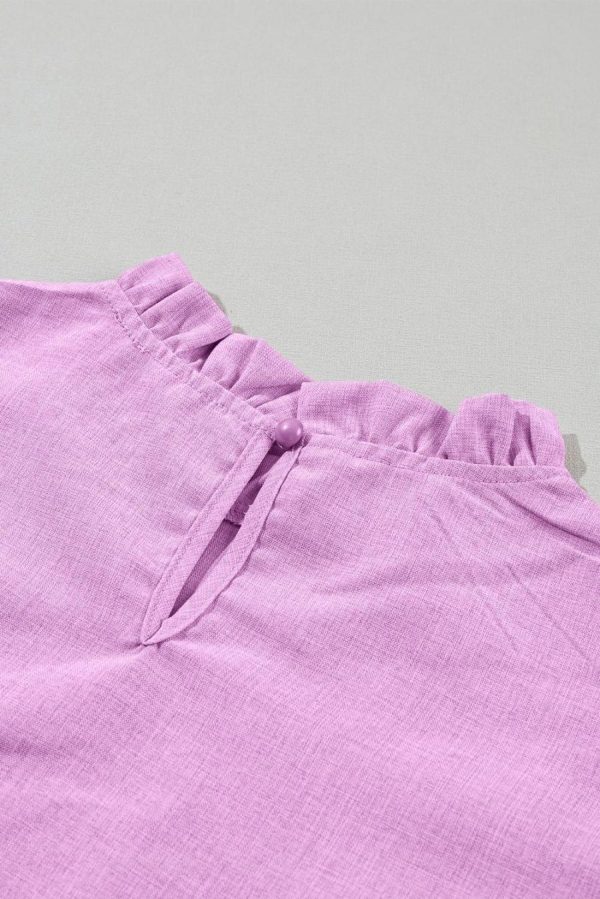 Women Blouses | Bright Pink Solid Scalloped Ruffle Sleeve Blouse - Image 7