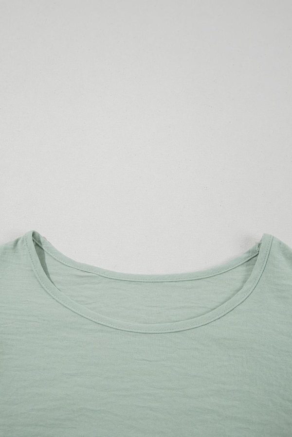 Women Blouses | Clearly Aqua Solid Color Ruffle Sleeve Crinkled Blouse - Image 6