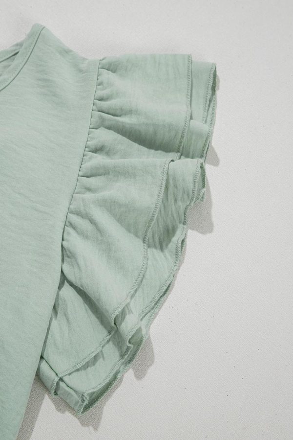 Women Blouses | Clearly Aqua Solid Color Ruffle Sleeve Crinkled Blouse - Image 7