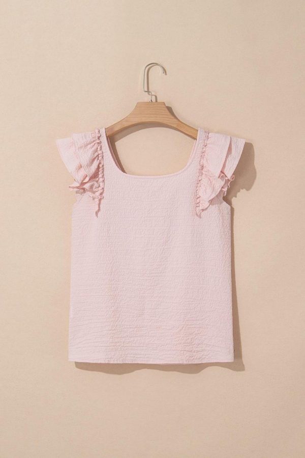 Women Blouses | Gossamer Pink Textured Bow Frilled Ruffle Sleeve Blouse - Image 4