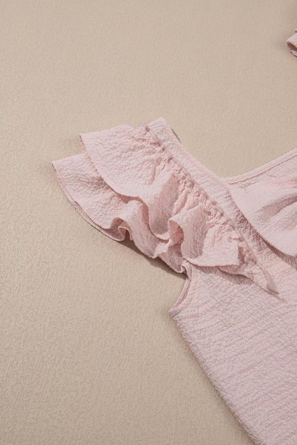 Women Blouses | Gossamer Pink Textured Bow Frilled Ruffle Sleeve Blouse - Image 7