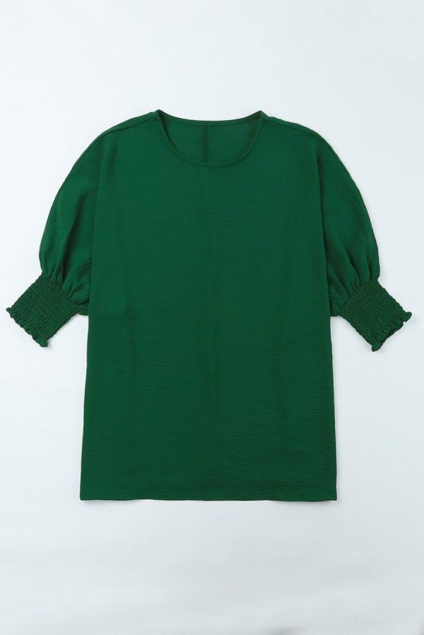 Women Blouses | Green Casual Shirred Cuffs Half Sleeve Top - Image 3