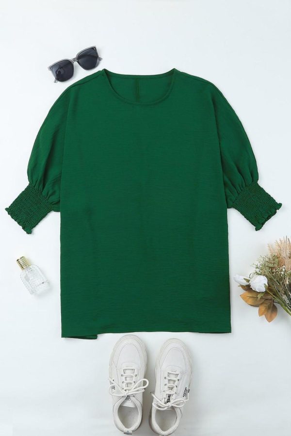 Women Blouses | Green Casual Shirred Cuffs Half Sleeve Top - Image 4