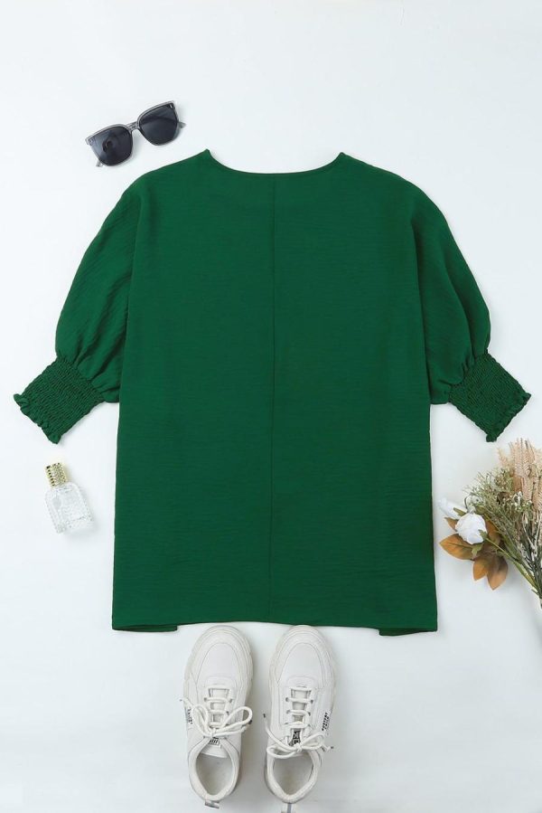 Women Blouses | Green Casual Shirred Cuffs Half Sleeve Top - Image 5