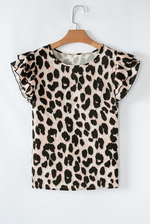 Women Blouses | Khaki Leopard Print Layered Ruffle Sleeve Blouse - Image 3