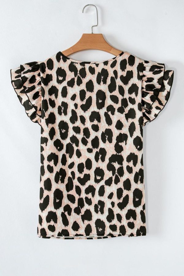 Women Blouses | Khaki Leopard Print Layered Ruffle Sleeve Blouse - Image 4