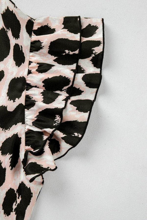 Women Blouses | Khaki Leopard Print Layered Ruffle Sleeve Blouse - Image 7