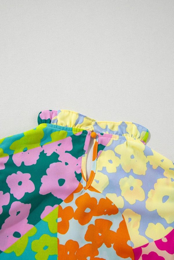 Women Blouses | Multicolor Abstract Print Layered Ruffle Sleeve Pleated Blouse - Image 2
