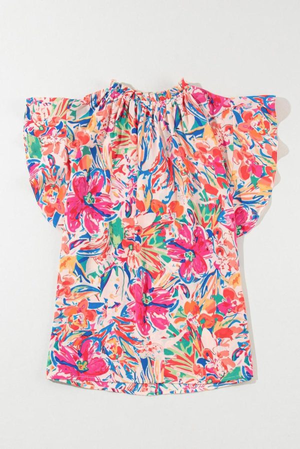 Women Blouses | Multicolour Floral Print Tied V-Neck Ruffle Sleeve Blouse - Image 6
