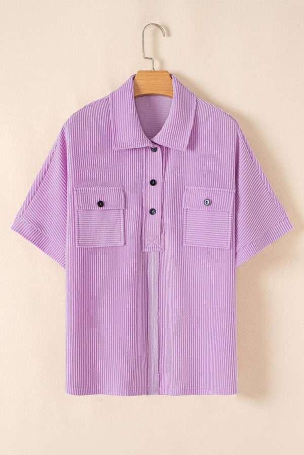 Women Blouses | Orchid Bouquet Corded Flap Pocket Collared Buttoned Blouse - Image 2
