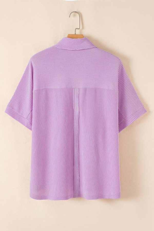 Women Blouses | Orchid Bouquet Corded Flap Pocket Collared Buttoned Blouse - Image 3