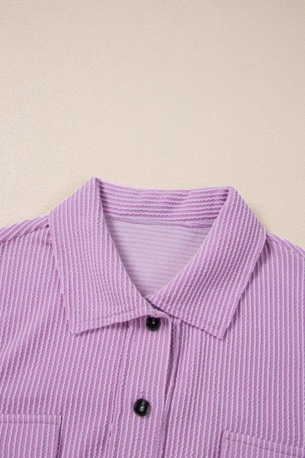Women Blouses | Orchid Bouquet Corded Flap Pocket Collared Buttoned Blouse - Image 4