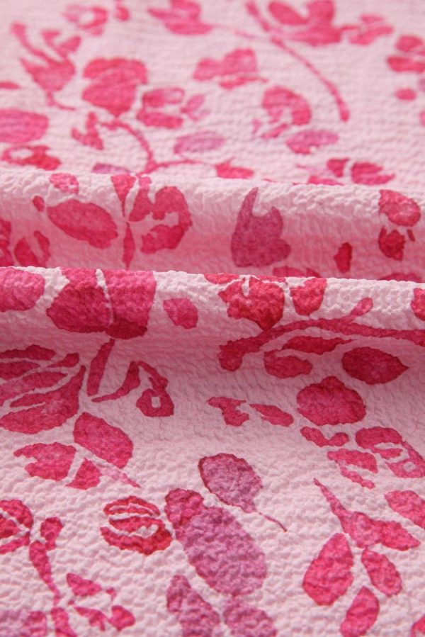 Women Blouses | Pink Floral Puff Sleeve Split Neck Blouse - Image 5