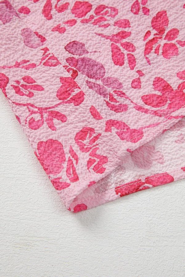 Women Blouses | Pink Floral Puff Sleeve Split Neck Blouse - Image 6