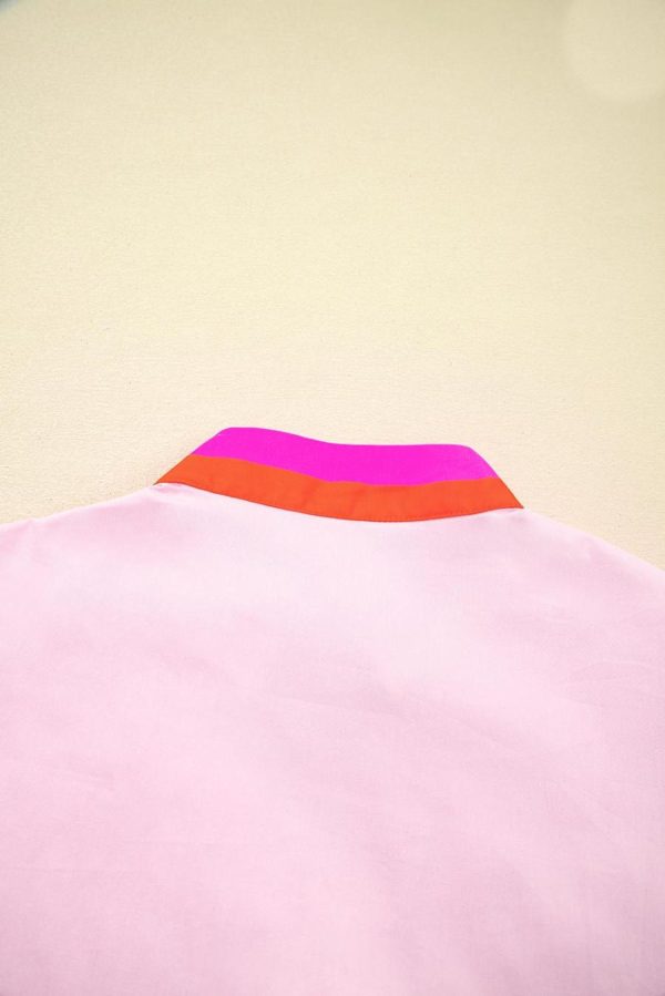 Women Blouses | Pink Puff Sleeve Pop Of Color Neckline Blouse - Image 7