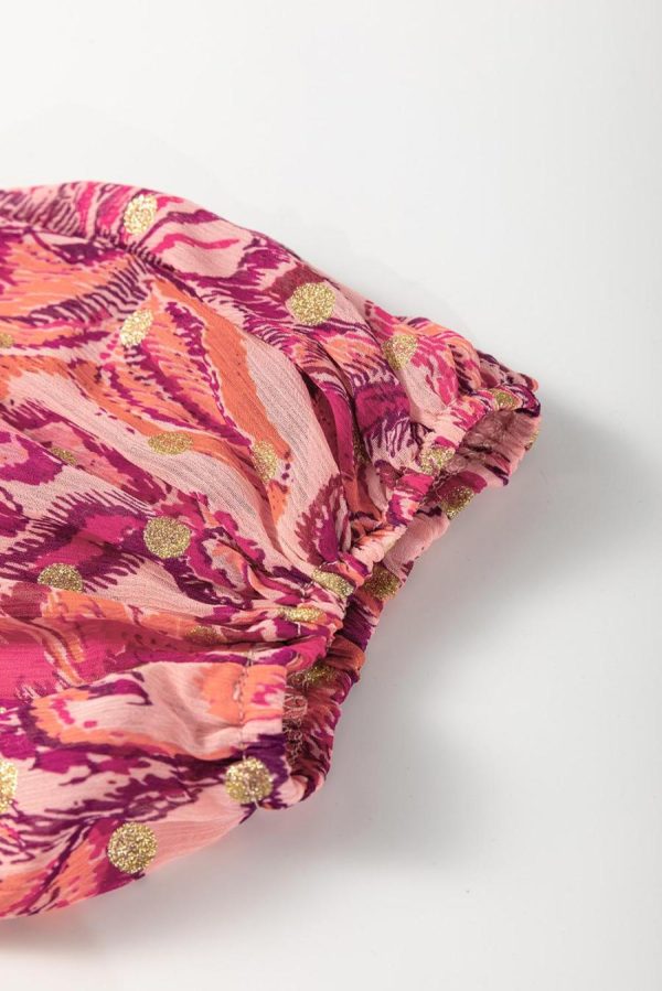 Women Blouses | Red Floral Print Ruffle Puff Short Sleeve Blouse - Image 7