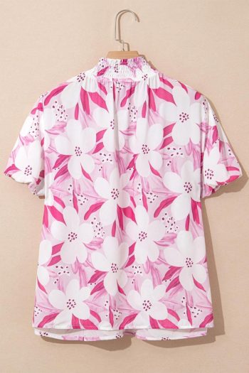 Women Blouses | Rose Floral Frilled Collar Short Sleeve Blouse