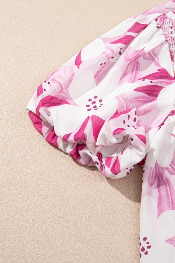 Women Blouses | Rose Floral Frilled Collar Short Sleeve Blouse - Image 2