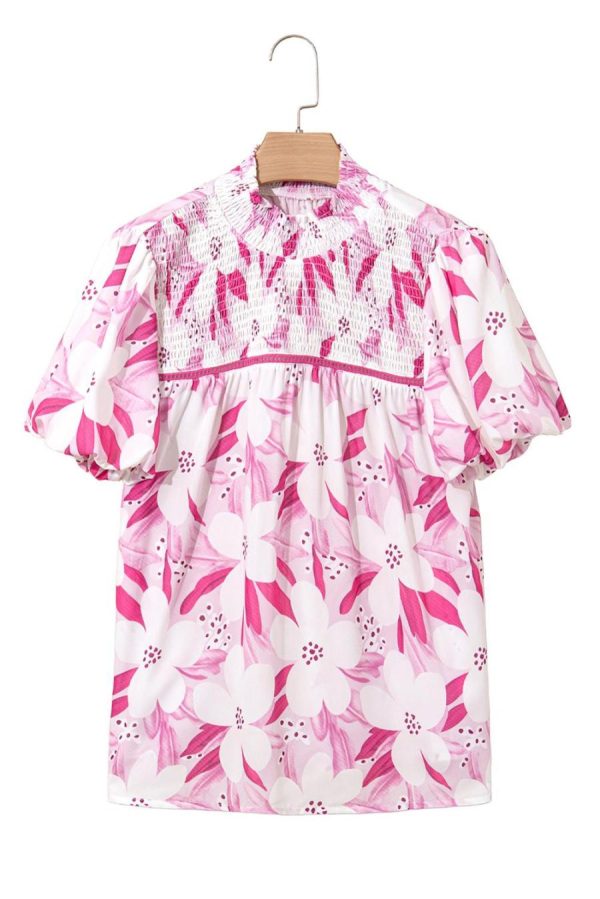 Women Blouses | Rose Floral Frilled Collar Short Sleeve Blouse - Image 7