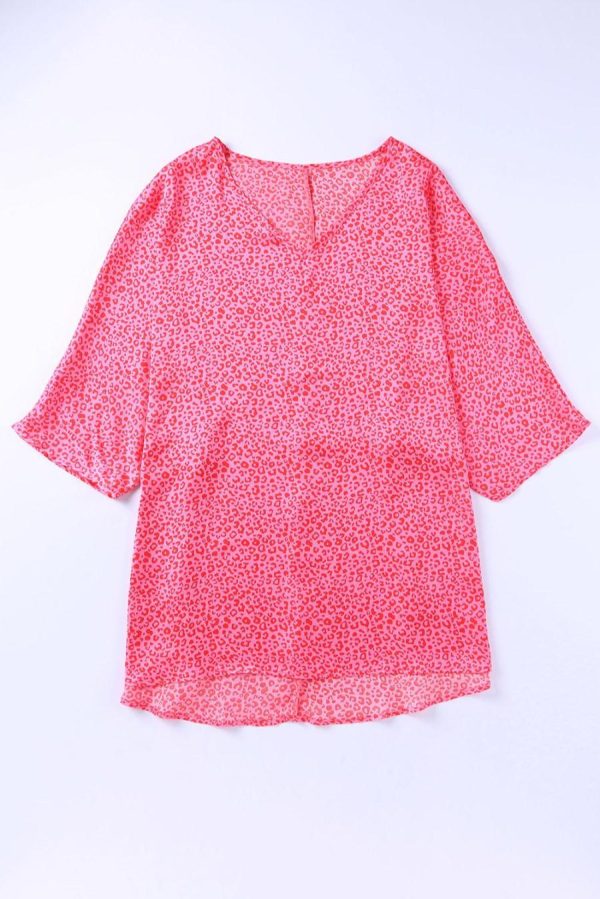 Women Blouses | Rosy Leopard Print Oversized Casual Half Sleeve V Neck Top - Image 2