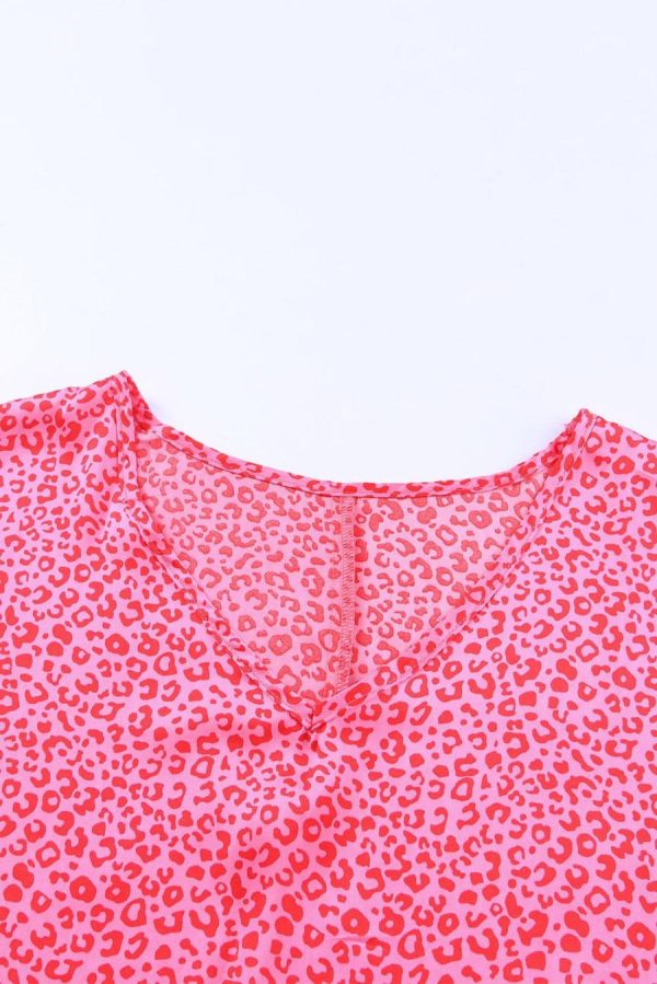 Women Blouses | Rosy Leopard Print Oversized Casual Half Sleeve V Neck Top - Image 4
