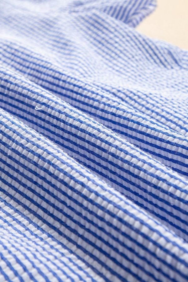 Women Blouses | Sky Blue Striped Crochet Applique Boho Blouse - Image 4