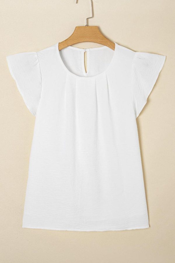 Women Blouses | White Flounce Sleeve Pleated Textured Blouse - Image 3