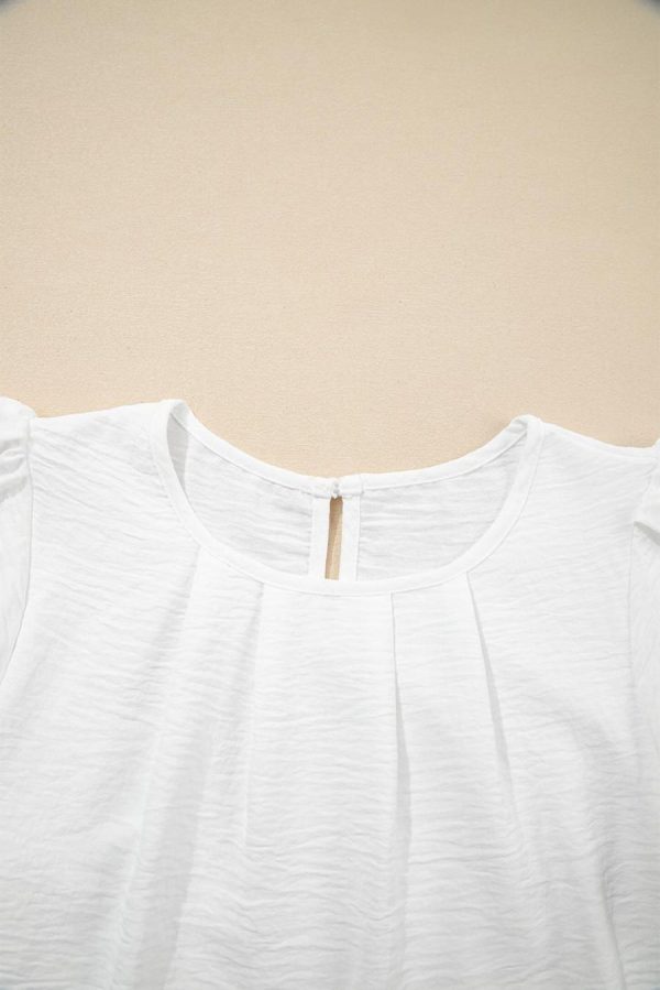 Women Blouses | White Flounce Sleeve Pleated Textured Blouse - Image 5